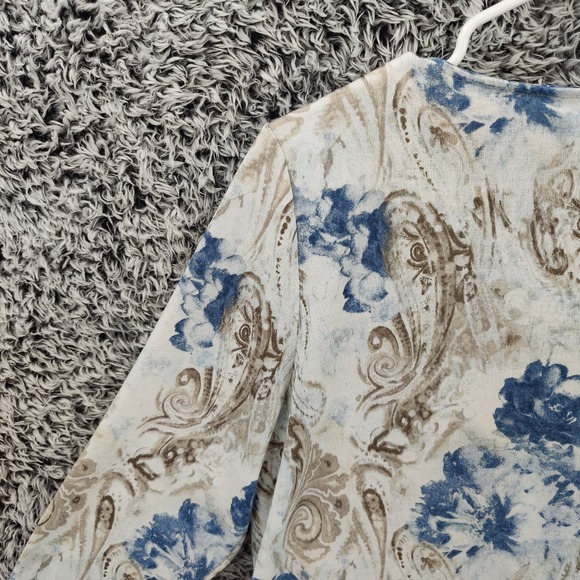 Chicos Womens Coastal Romantic Floral Paisley Side Tie Top 2 Large Blue White - Picture 11 of 16